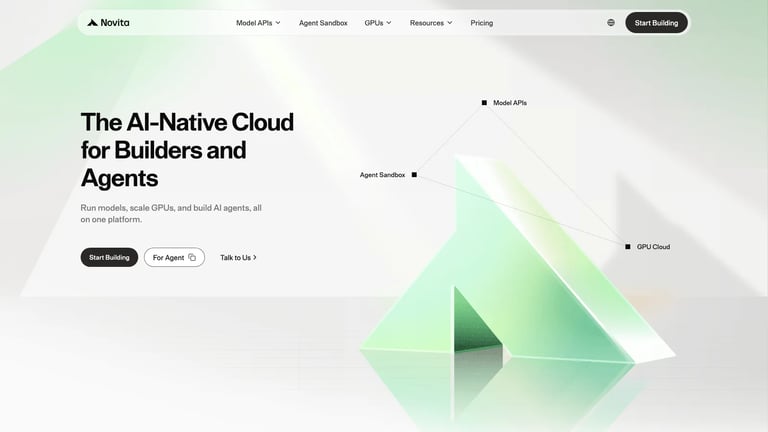 Novita AI website homepage screenshot