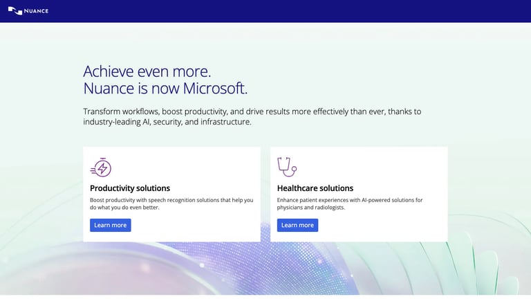 Nuance website homepage screenshot