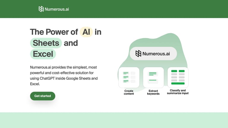 Numerous.ai website homepage screenshot