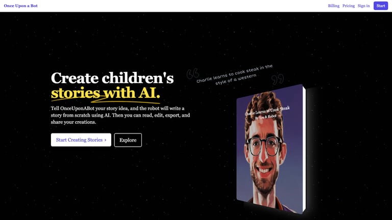 Once Upon a Bot website homepage screenshot