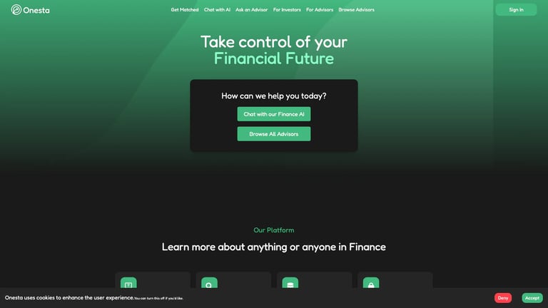 Onesta website homepage screenshot