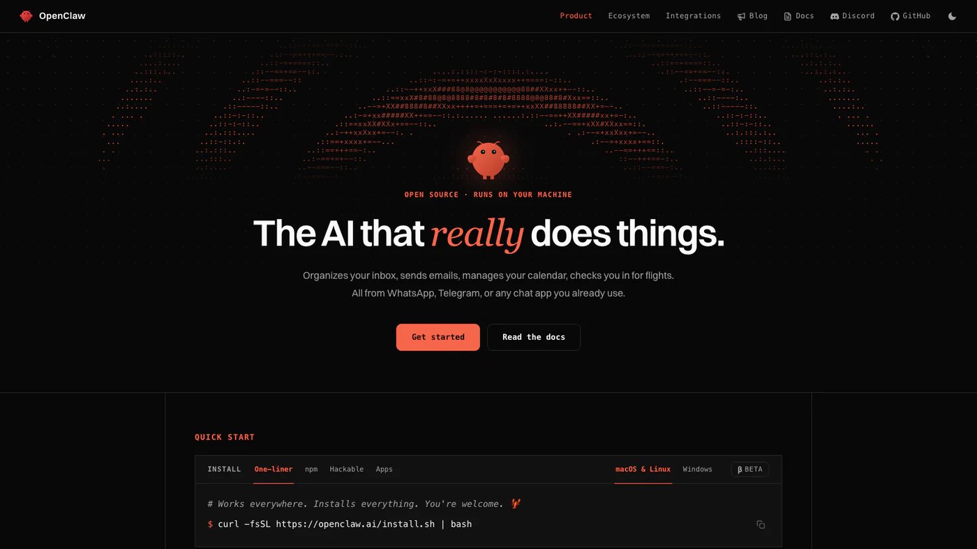 OpenClaw website homepage screenshot