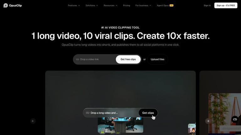 OpusClip website homepage screenshot