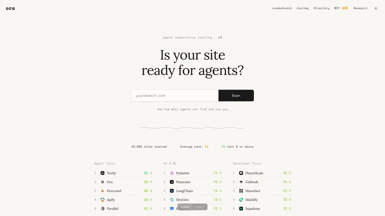 ora website homepage screenshot