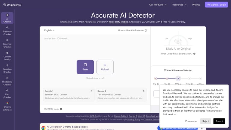 Originality.ai website homepage screenshot