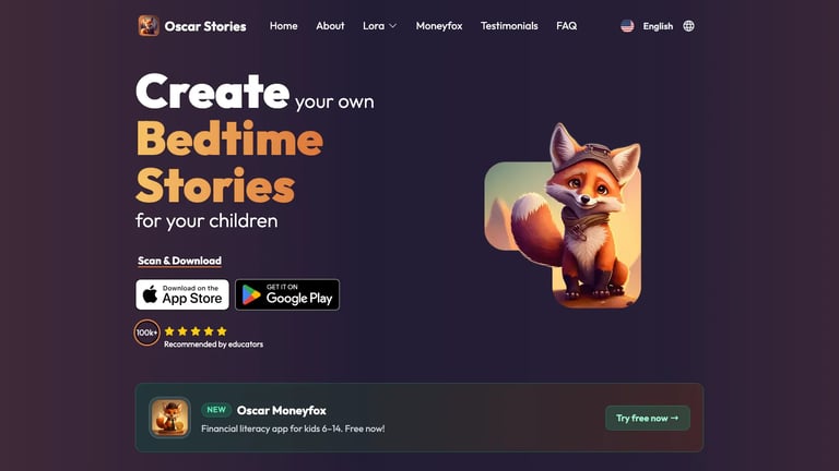 Oscar Stories website homepage screenshot