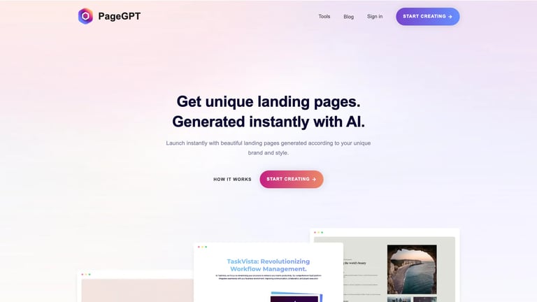 PageGPT website homepage screenshot