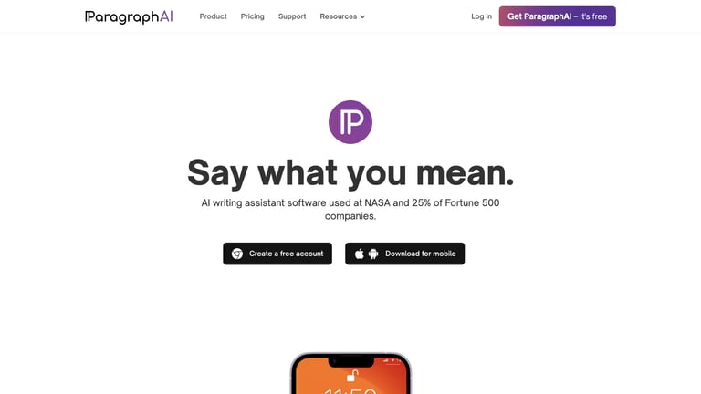 ParagraphAI website homepage screenshot