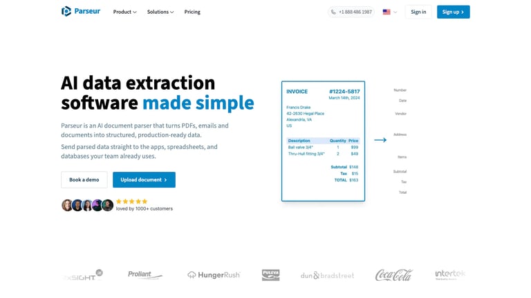 Parseur website homepage screenshot