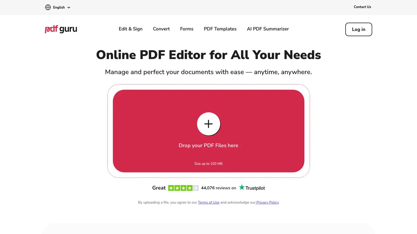 PDF Guru website homepage screenshot
