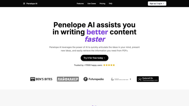 Penelope AI website homepage screenshot