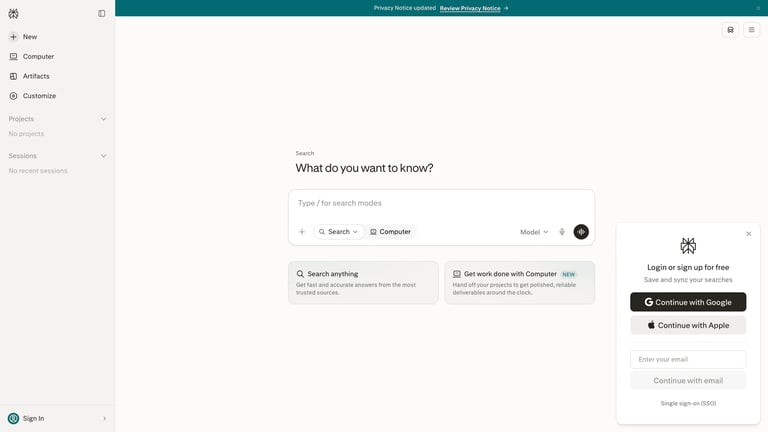 Perplexity website homepage screenshot