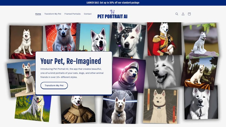 PetPortrait.AI website homepage screenshot