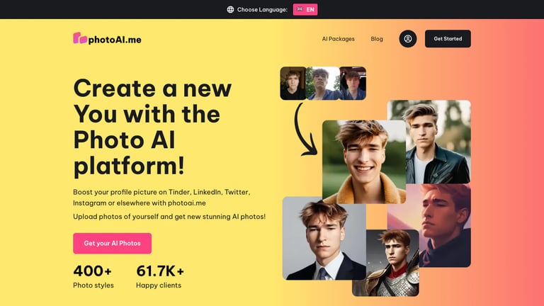 PhotoAI website homepage screenshot