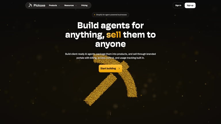 Pickaxe website homepage screenshot
