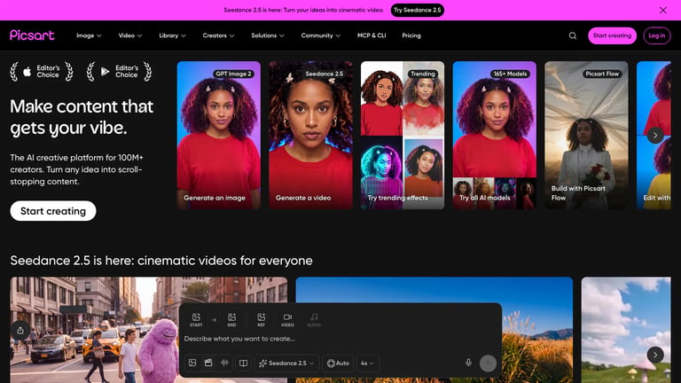 Picsart website homepage screenshot