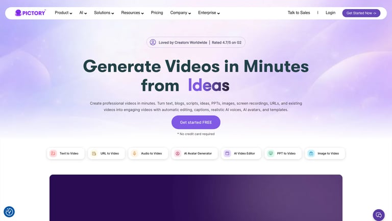 Pictory website homepage screenshot