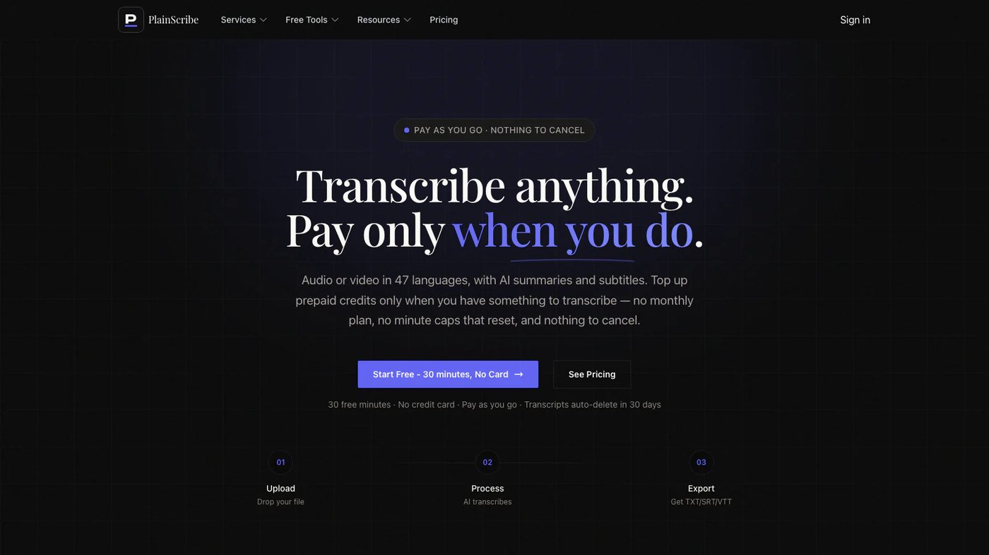 PlainScribe website homepage screenshot