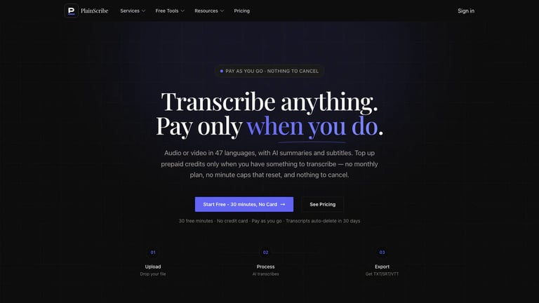 PlainScribe website homepage screenshot