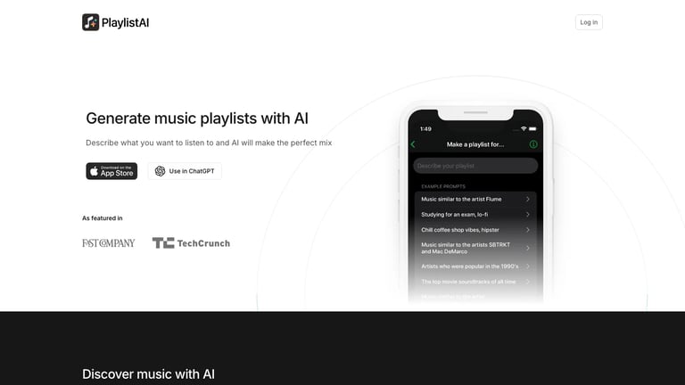 PlaylistAI website homepage screenshot