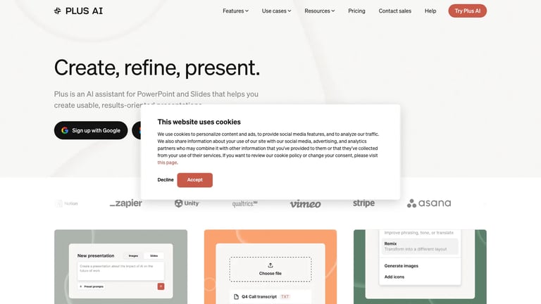 Plus AI website homepage screenshot