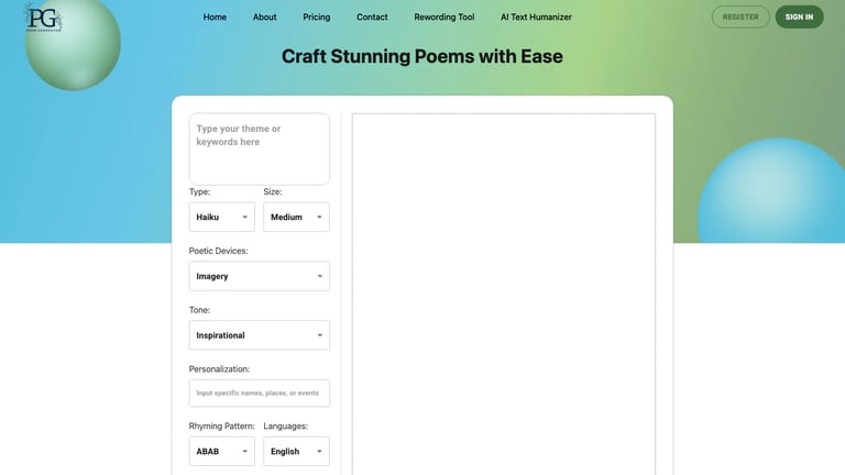 PoemGenerator.io website homepage screenshot