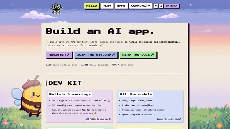 Pollinations website homepage screenshot