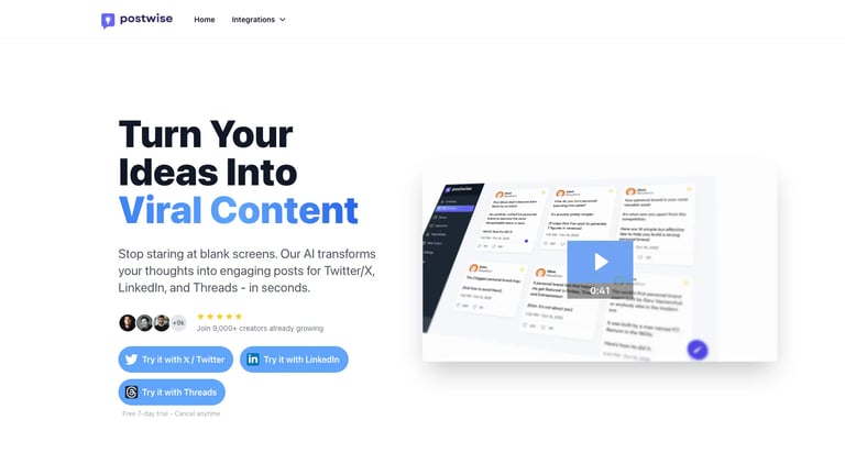 Postwise website homepage screenshot