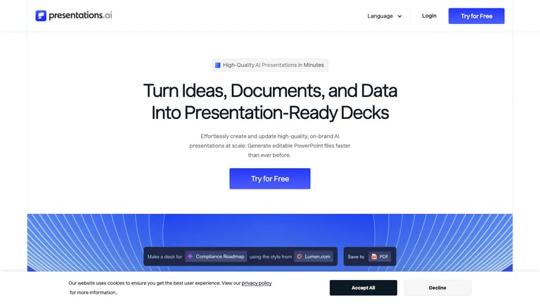 Presentations.AI website homepage screenshot