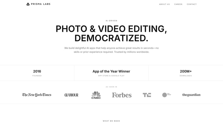 Prisma AI website homepage screenshot
