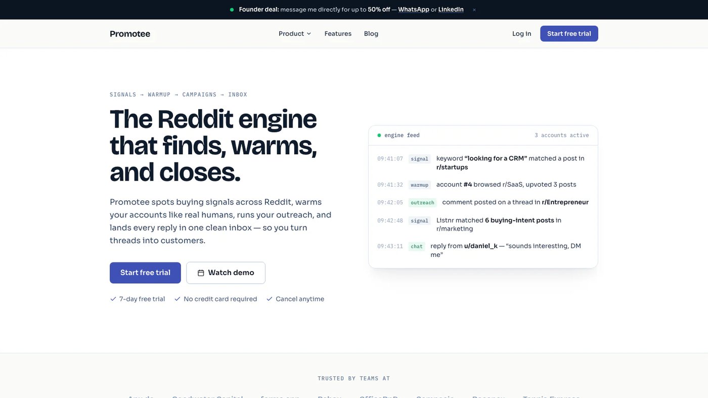 Promotee website homepage screenshot