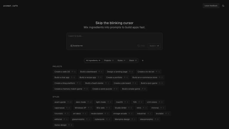 prompt.cafe website homepage screenshot