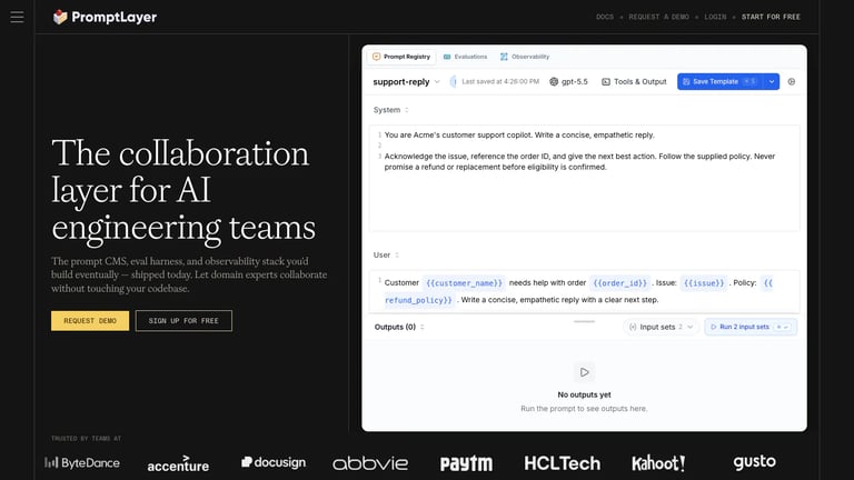 PromptLayer website homepage screenshot