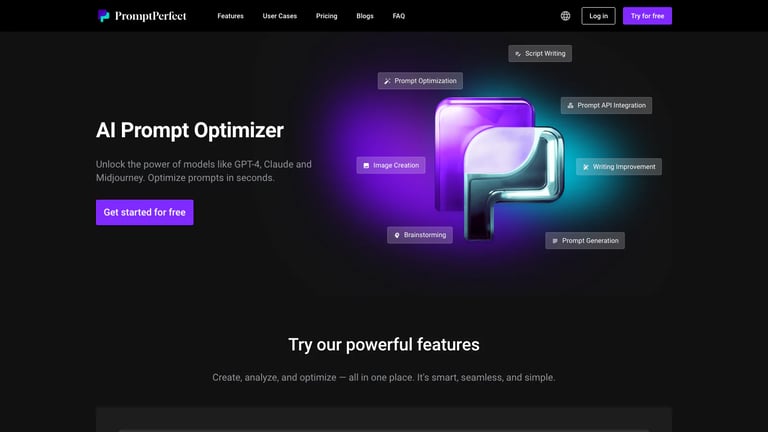 PromptPerfect website homepage screenshot