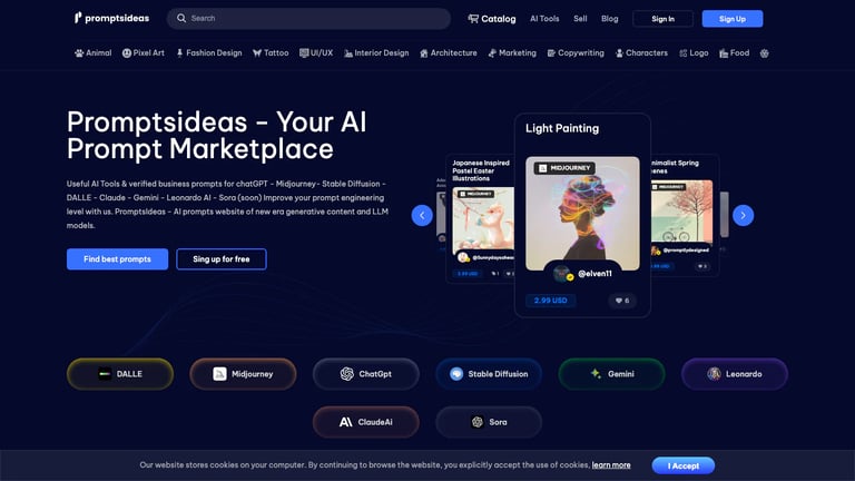 Promptsideas website homepage screenshot