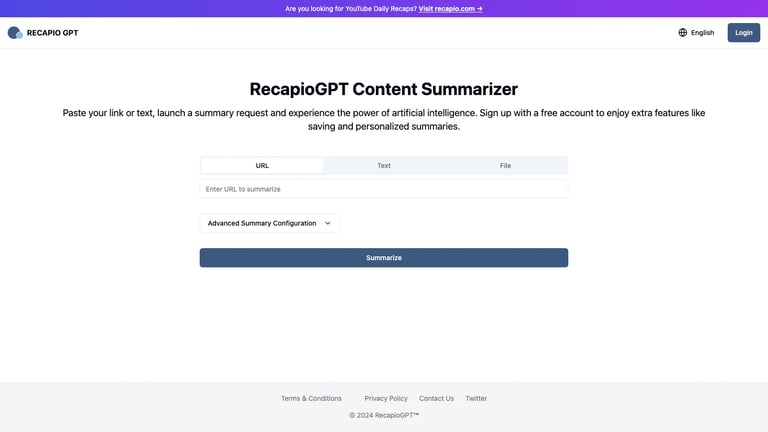 RecapioGPT website homepage screenshot