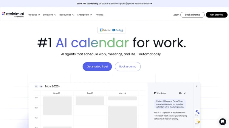 Reclaim website homepage screenshot