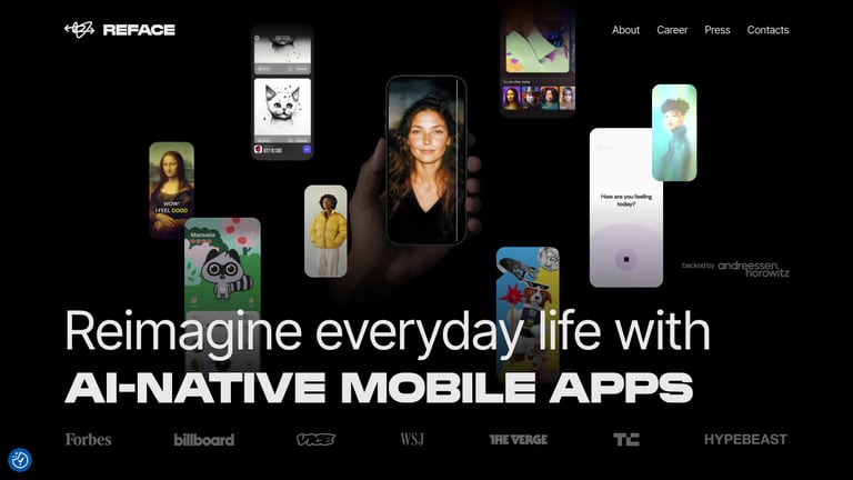 Reface website homepage screenshot