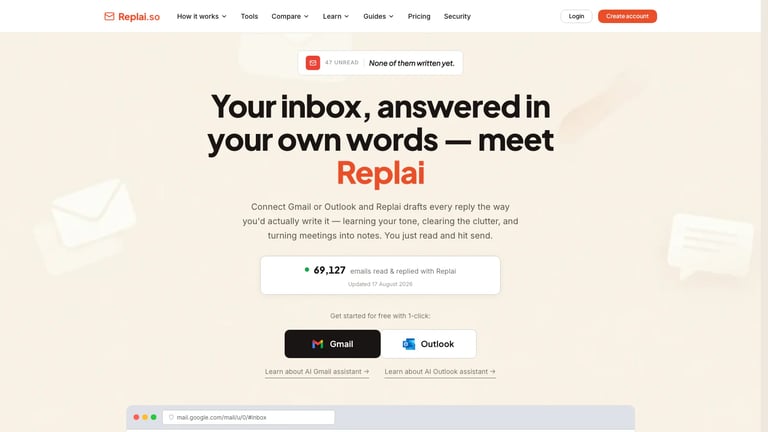 Replai website homepage screenshot