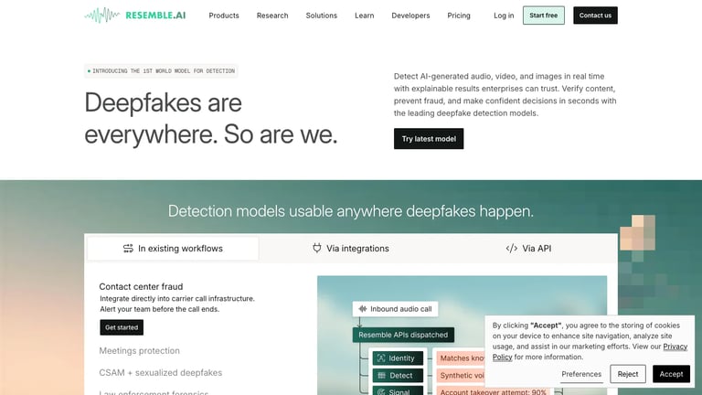 Resemble AI website homepage screenshot