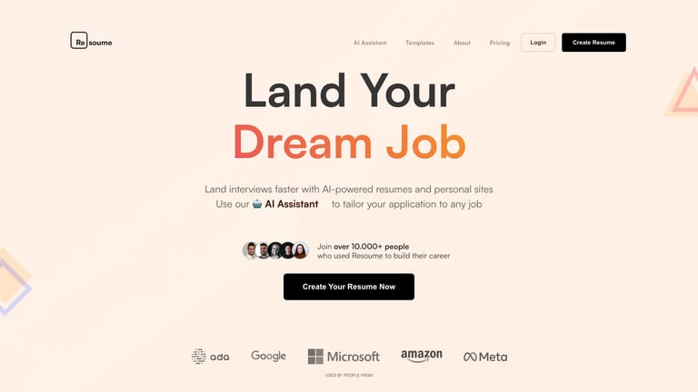 Resoume website homepage screenshot