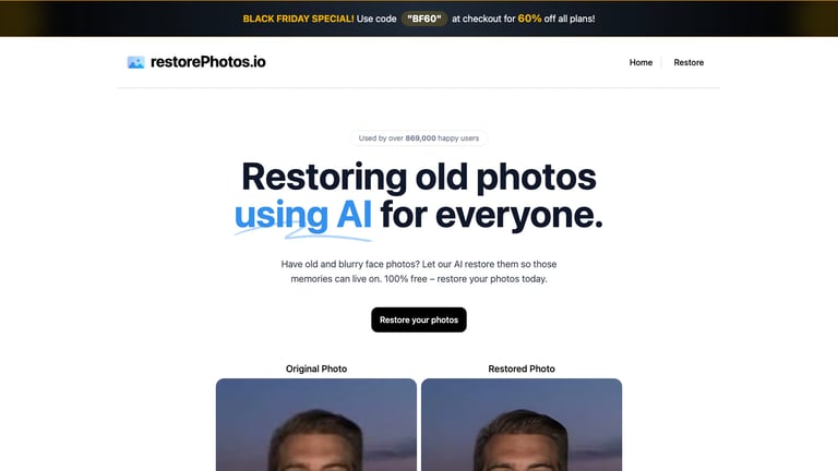 restorePhotos.io website homepage screenshot