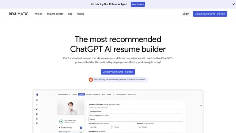 Resumatic website homepage screenshot