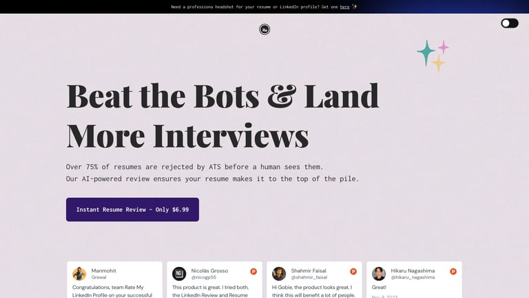Resume Checker website homepage screenshot