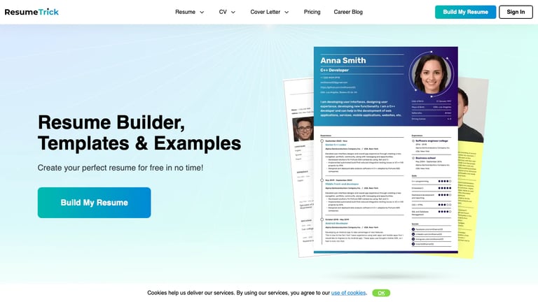 Resume Trick website homepage screenshot
