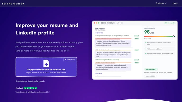 Resume Worded website homepage screenshot