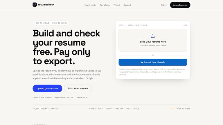 Resumecheck.net website homepage screenshot
