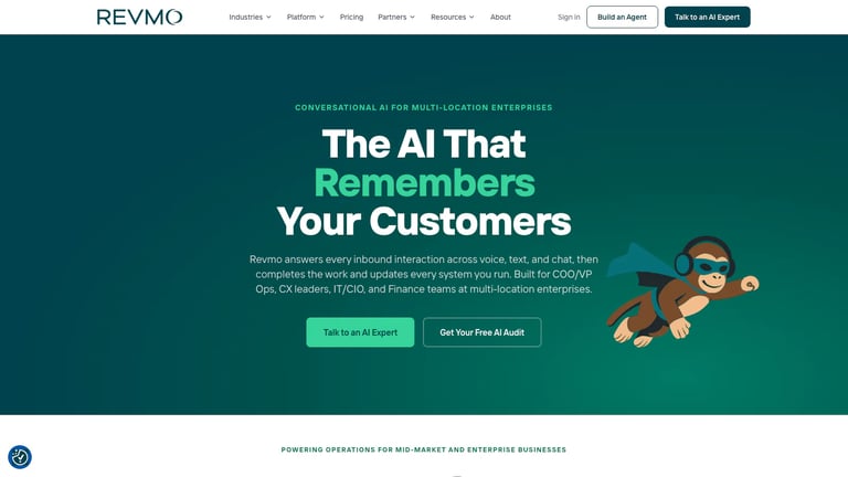 Revmo AI website homepage screenshot
