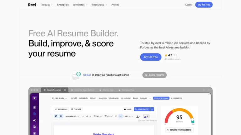 Rezi website homepage screenshot