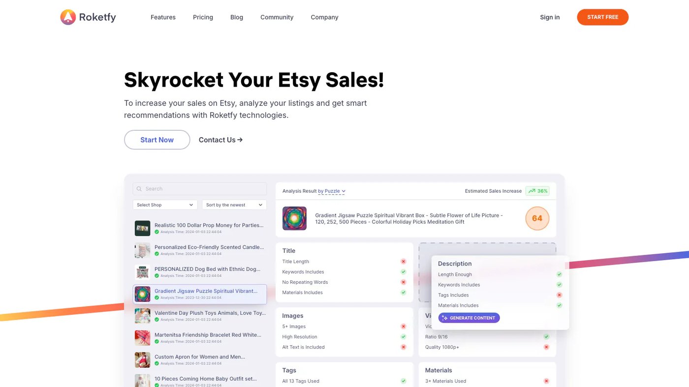 Roketfy website homepage screenshot